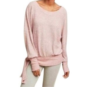 Anthropologie Saturday Sunday Payton Brushed Fleece Tie Front Sweater stretch